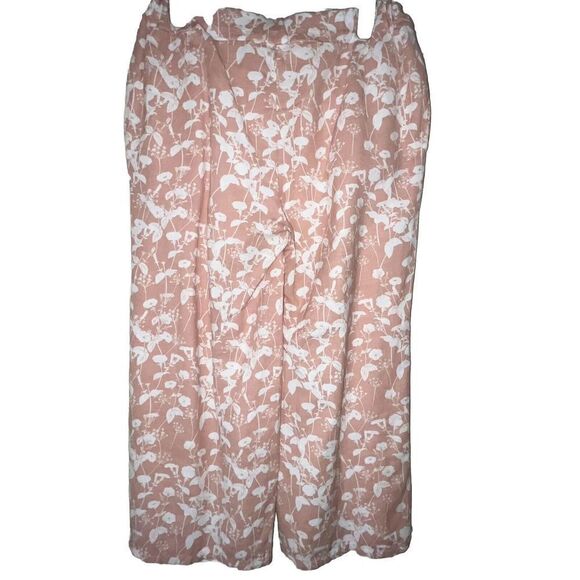 Kaktus Pants Wmns Sz M Cotton Linen Pink Peach Cropped Floral Wooden Buttons - Picture 7 of 14